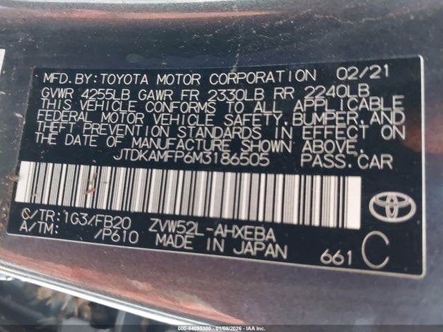 JTDKAMFP6M3186505 Toyota Prius Prime Le