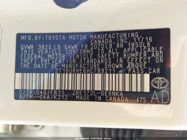 2017 TOYOTA COROLLA 2T1BURHE6HC789211 Photo 8