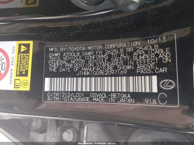 Продаж на аукціоні авто 2014 Lexus Es 350, vin: JTHBK1GG9E2097169, номер лоту: 44095394