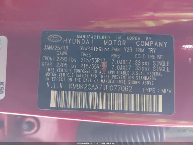 2018 HYUNDAI KONA KM8K2CAA7JU077062 Photo 8