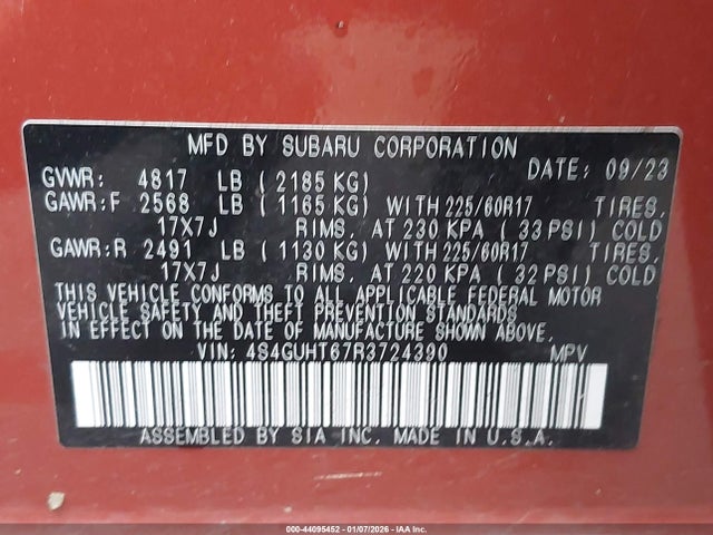 4S4GUHT67R3724390 Subaru Crosstrek Wilderness