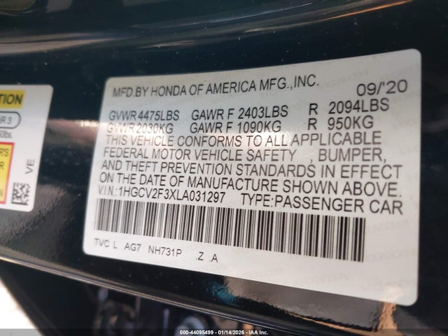 1HGCV2F3XLA031297 Honda Accord Sport