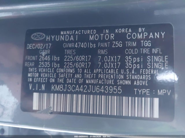 2018 HYUNDAI TUCSON KM8J3CA42JU643955 Photo 8