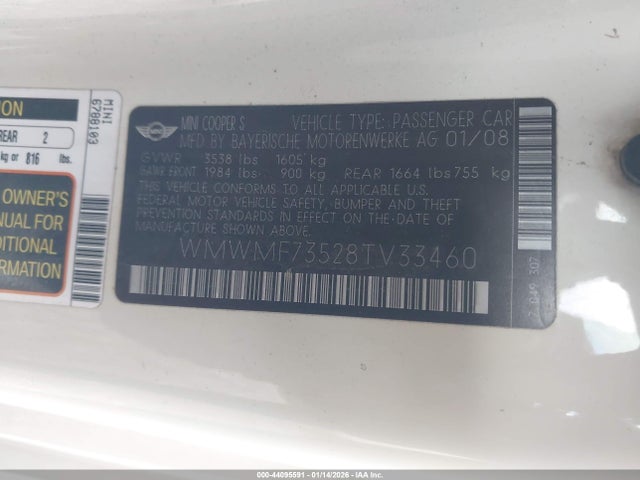 2008 MINI COOPER S WMWMF73528TV33460 Photo 8
