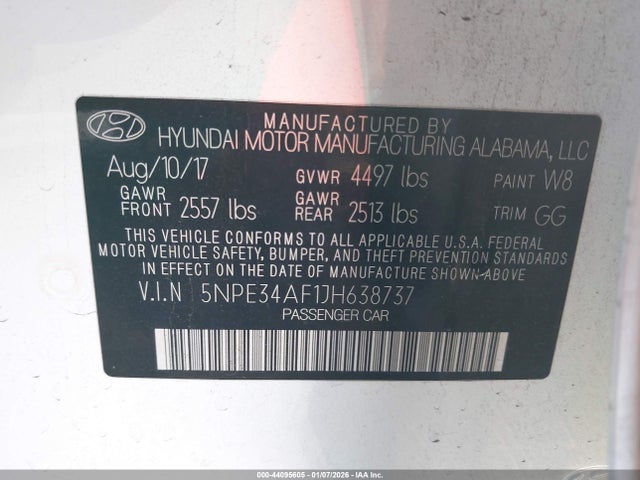 5NPE34AF1JH638737 Hyundai SONATA SEL