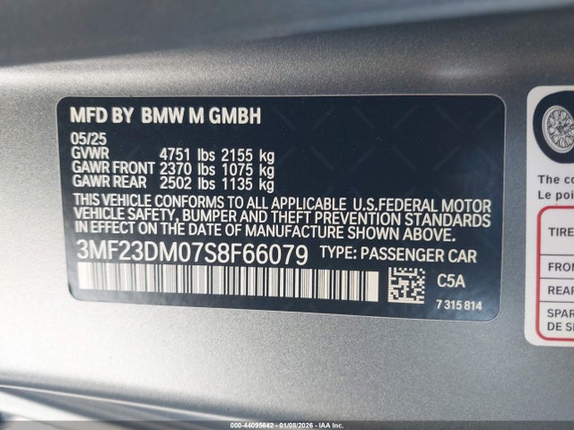 Продажа на аукционе авто 2025 Bmw M2, vin: 3MF23DM07S8F66079, номер лота: 44095642