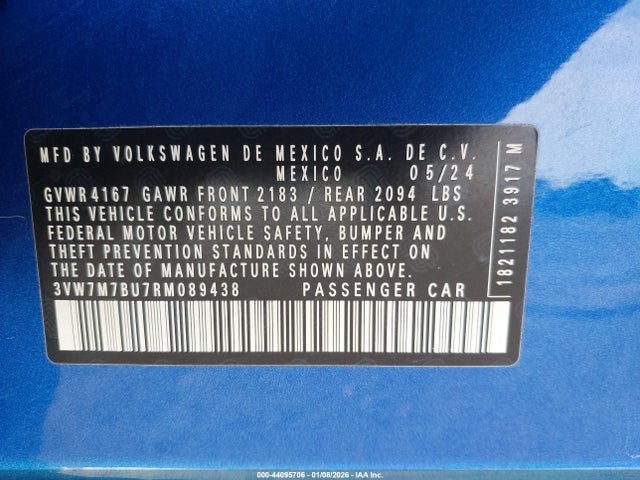Aukcja sprzedaży 2024 Volkswagen Jetta 1.5t Se, vin: 3VW7M7BU7RM089438, numer aukcji: 44095706