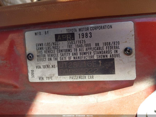 Aukcja sprzedaży 1983 Toyota Camry Le, vin: JT2SV16E1D0034322, numer aukcji: 44095709