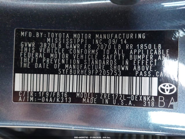 5YFBURHE9FP205753 Toyota Corolla Le Plus