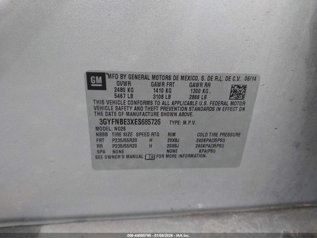 Продажа на аукционе авто 2014 Cadillac Srx Luxury Collection, vin: 3GYFNBE3XES685726, номер лота: 44095795