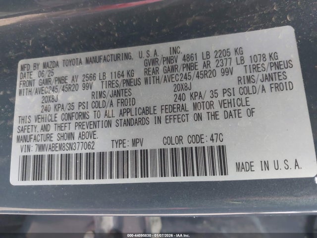 44095830 :رقم المزاد ، 7MMVABEM8SN377062 vin ، 2025 Mazda Cx-50 2.5 S Premium Plus Package مزاد بيع