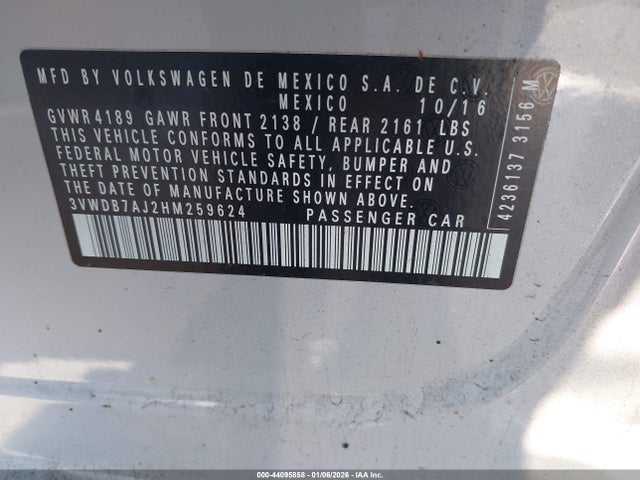 3VWDB7AJ2HM259624 Volkswagen Jetta 1.4t Se