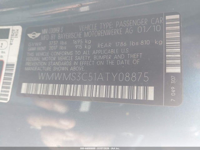 2010 MINI COOPER S WMWMS3C51ATY08875 Photo 8