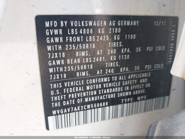 2012 VOLKSWAGEN TIGUAN WVGAV7AX3CW550686 Photo 8