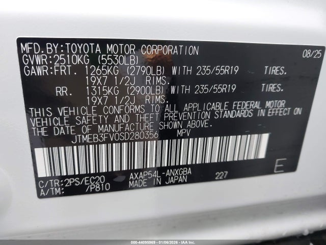 2025 Toyota Rav4 Plug-in Hybrid Xse მანქანა იყიდება აუქციონზე, vin: JTMEB3FV0SD280356, აუქციონის ნომერი: 44095969