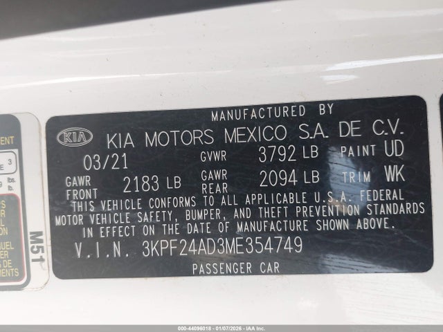 KIA Forte Lxs 2021 3KPF24AD3ME354749 Image 9