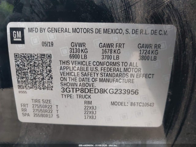 3GTP8DED8KG233956 GMC Sierra 1500 Slt