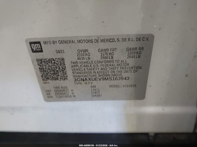 3GNAXUEV9MS163943 Chevrolet Equinox Awd Lt
