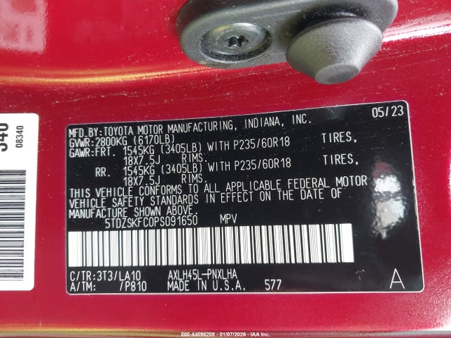 5TDZSKFC0PS091650 Toyota Sienna Limited
