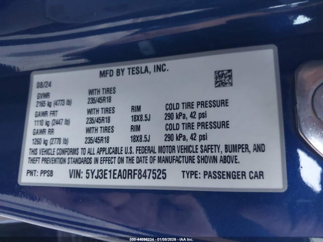 2024 TESLA MODEL 3 5YJ3E1EA0RF847525 Photo 8