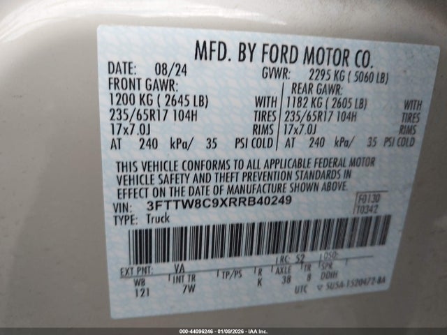 2024 FORD MAVERICK 3FTTW8C9XRRB40249 Photo 8
