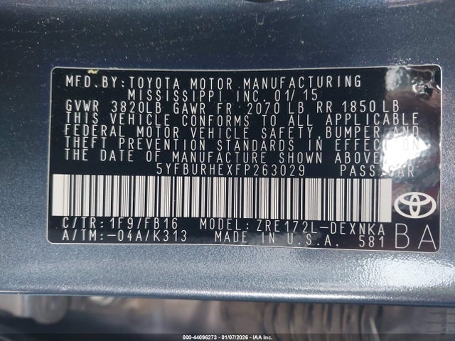 5YFBURHEXFP263029 Toyota Corolla Le Plus