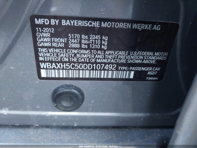 Продаж на аукціоні авто 2013 Bmw 528i Xdrive, vin: WBAXH5C50DD107492, номер лоту: 44096318