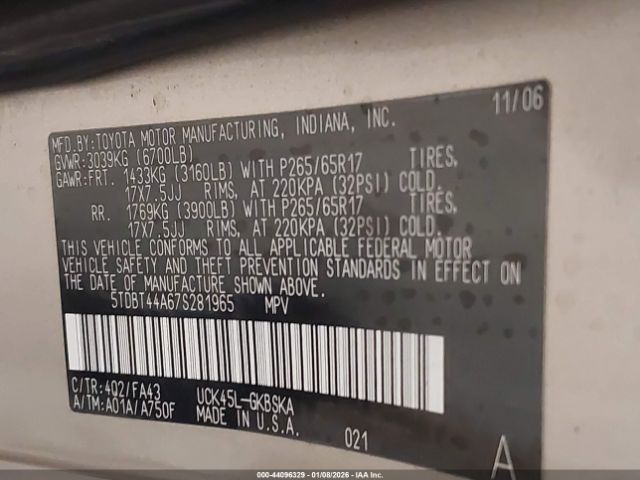 2007 TOYOTA SEQUOIA 5TDBT44A67S281965 Photo 8
