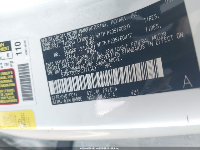 5TDKZ3DC8HS774543 Toyota Sienna Le 8 Passenger