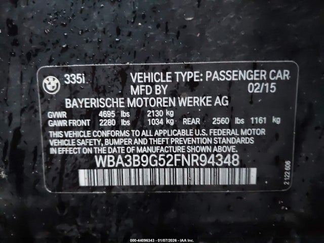 WBA3B9G52FNR94348 BMW 335i Xdrive