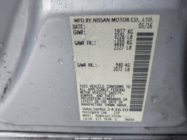 1N4AL3AP8GC243630 Nissan Altima 2.5/2.5 S/2.5 Sl/2.5 Sr/2.5 Sv
