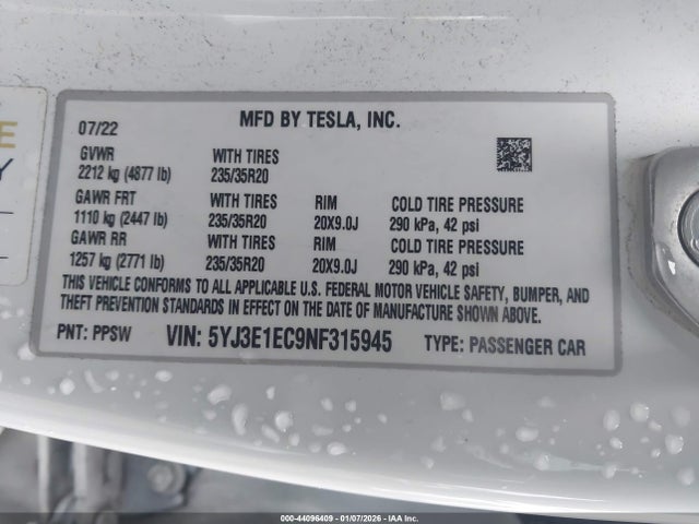 2022 TESLA MODEL 3 5YJ3E1EC9NF315945 Photo 8