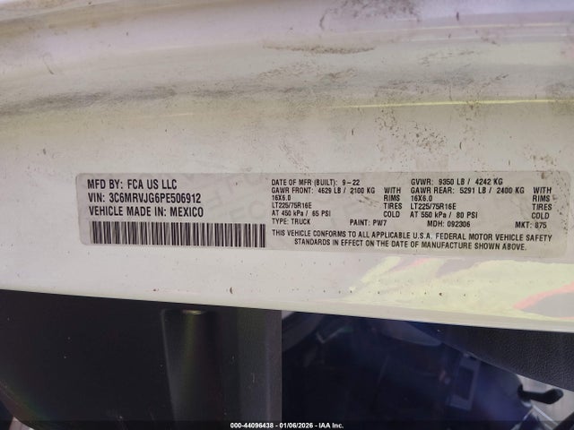 3C6MRVJG6PE506912 RAM Promaster 3500 Cargo Van High Roof 159 Wb Ext