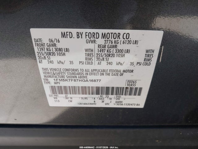 1FM5K7F87HGA16877 Ford Explorer Limited
