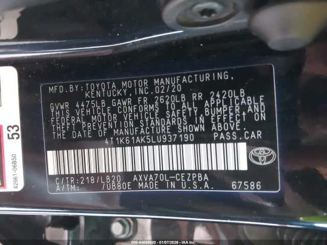 2020 TOYOTA CAMRY 4T1K61AK5LU937190 Photo 8