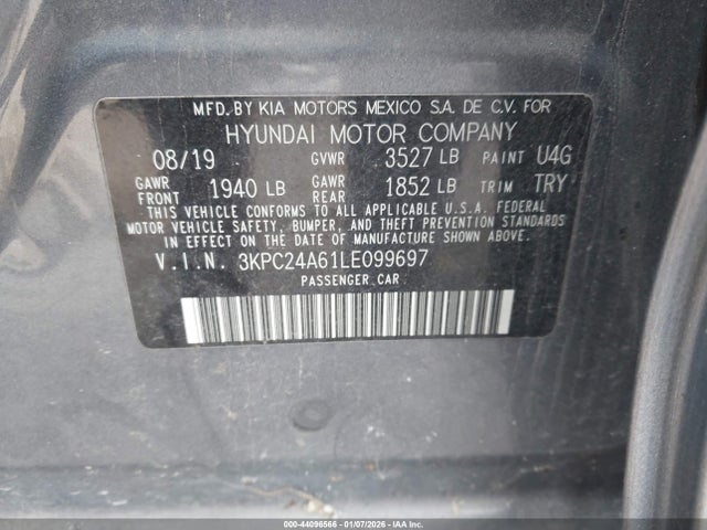 2020 Hyundai Accent Se მანქანა იყიდება აუქციონზე, vin: 3KPC24A61LE099697, აუქციონის ნომერი: 44096566
