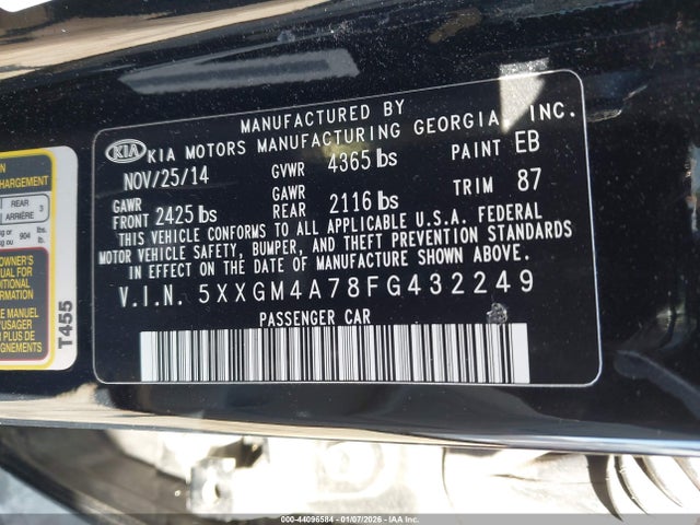 5XXGM4A78FG432249 KIA Optima Lx
