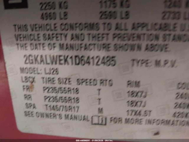 Aukcja sprzedaży 2013 Gmc Terrain Slt-2, vin: 2GKALWEK1D6412485, numer aukcji: 44096591