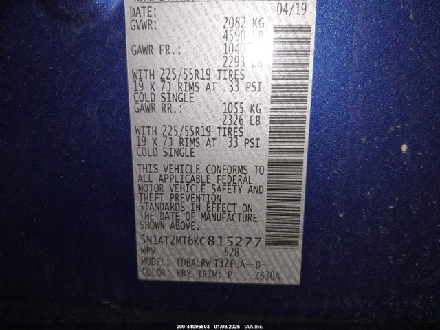 5N1AT2MT6KC815277 Nissan Rogue Sl