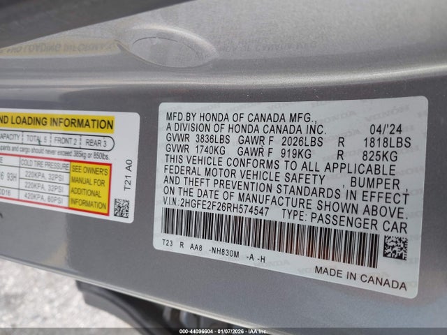 Honda Civic Lx 2024 2HGFE2F26RH574547 Image 9