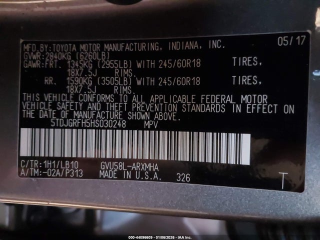 Toyota Highlander Hybrid Xle 2017 5TDJGRFH5HS030248 Image 9