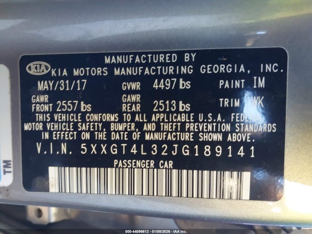 5XXGT4L32JG189141 KIA Optima Lx