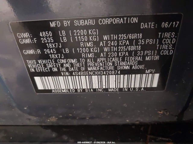 4S4BSENCXH3420874 Subaru Outback 3.6r Limited