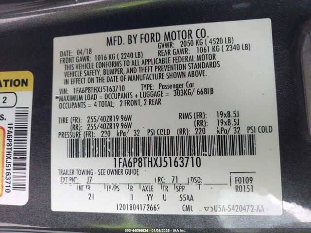 1FA6P8THXJ5163710 Ford Mustang Ecoboost