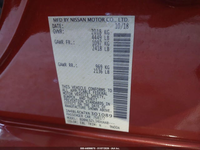 1N4BL4CW7KN301089 Nissan Altima 2.5 Sr