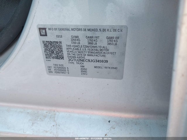 Продаж на аукціоні авто 2018 Gmc Sierra 1500 Slt, vin: 3GTU2NEC9JG345939, номер лоту: 44096761