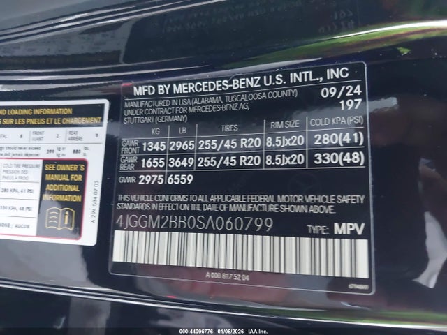 Продаж на аукціоні авто 2025 Mercedes-benz Eqe Eqe 350+, vin: 4JGGM2BB0SA060799, номер лоту: 44096776