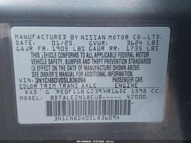 Nissan Versa 1.6 S 2025 3N1CN8DV0SL836094 Image 9