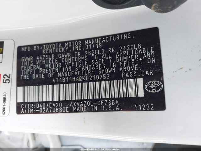 4T1B11HK2KU210253 Toyota CAMRY SE
