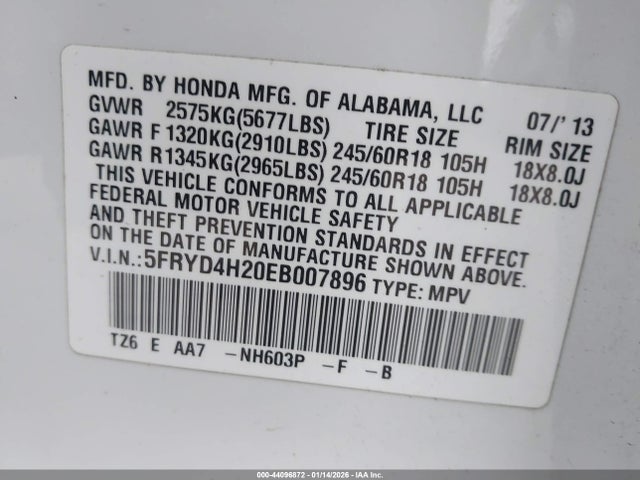 Продаж на аукціоні авто 2014 Acura Mdx, vin: 5FRYD4H20EB007896, номер лоту: 44096872